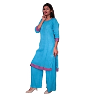 Straight Kurti With Pant-M-Linen-Firozi