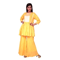 Frockstyle  Kurti With Garara-Yellow-Linen-M