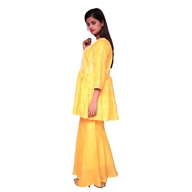 Frockstyle  Kurti With Garara-XL-Linen-Yellow-2
