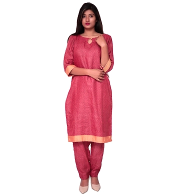 Straight Kurti With Pant-M-Linen-Rust Pink-1