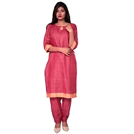 Straight Kurti With Pant-Rust Pink-Linen-M