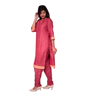 Straight Kurti With Pant-M-Linen-Rust Pink-2