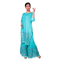 Straight Kurti With Garara-Firozi-Linen-M