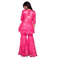 Short Empire Kurti With Garara-Dark Pink-Linen-M