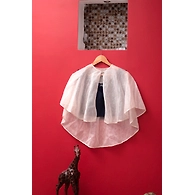 Fashionable Cape Blouse-M-Silk Linen-Off White