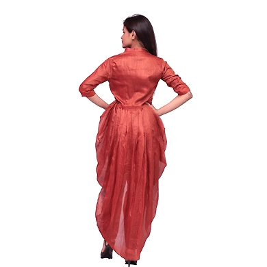 Designer Dress-M-Fletcher Silk-Rust Orange-2