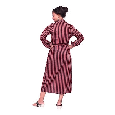 A Line Long Shirt-XL-Linen-Red Black-2