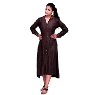 A Line Long Shirt-Chocolate-Linen-M