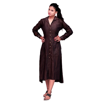 A Line Long Shirt-L-Linen-Chocolate-1