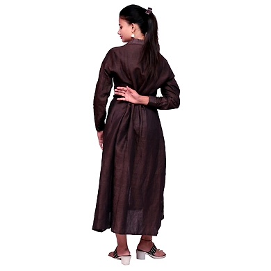 A Line Long Shirt-XL-Linen-Chocolate-2