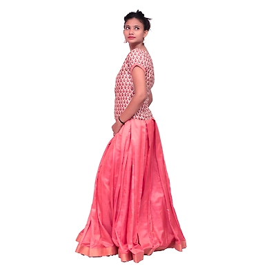Indo Western Gown-M-Silk-Rust Pink-1