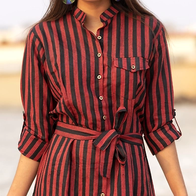 Western Long Shirt-XL-Linen-Red-2