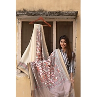 Madhubani Hand Painting Saree-M-Ari Silk-Off White