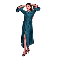A Line Long Kurti-M-Linen-Dark Firozi