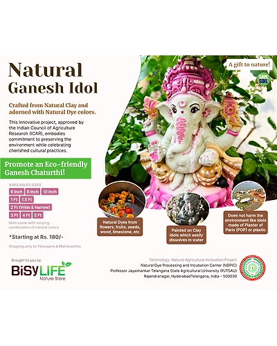 Eco Ganesh with Natural Color Idol - 6 Inch, 8 Inch, 10 Inch, 12 Inch, 1.5 ft-6INCH-2