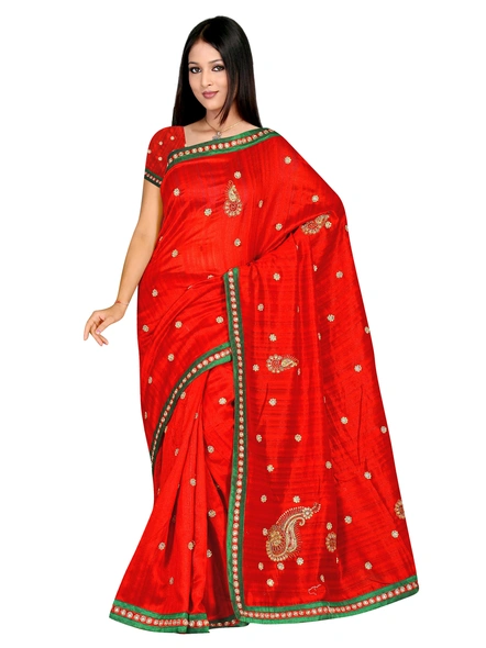 Red Rawsilk Embroidered Saree-1