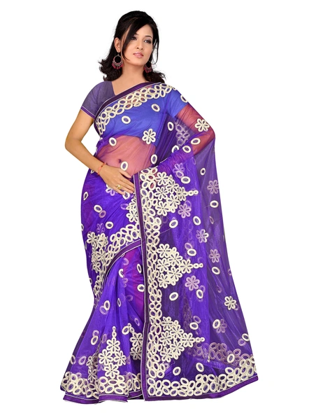 Purple Net Embroidered Saree-2