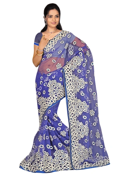 Blue Net Embroidered Saree-1