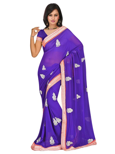 Georgette Embroidered Saree in Purple-1