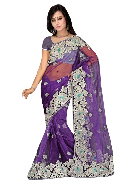 Purple Net Embroidered Saree-1