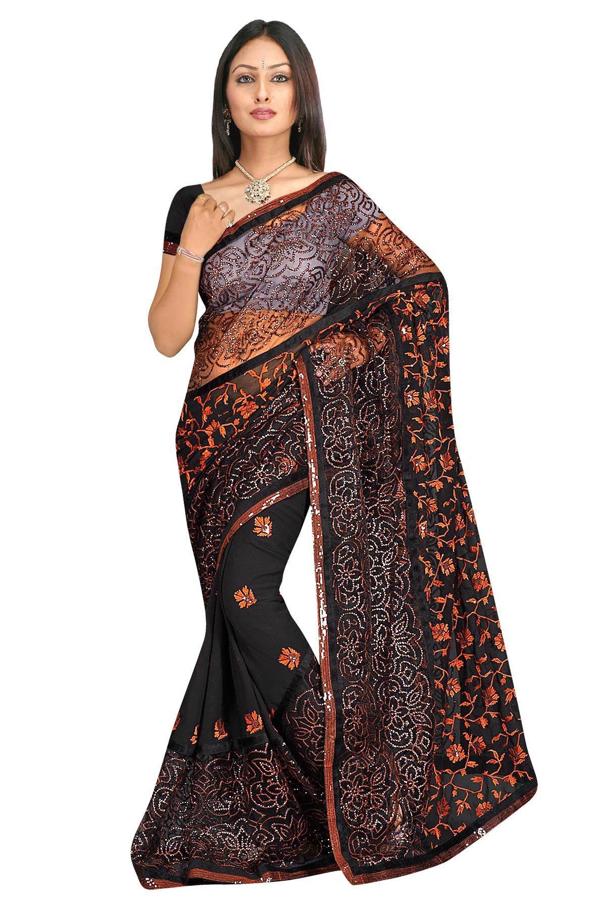 Black Half Half Embroidered Saree 173-173