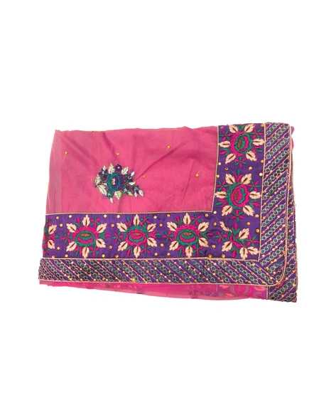 Pink To Green Half Half Net Embroidered Saree-1