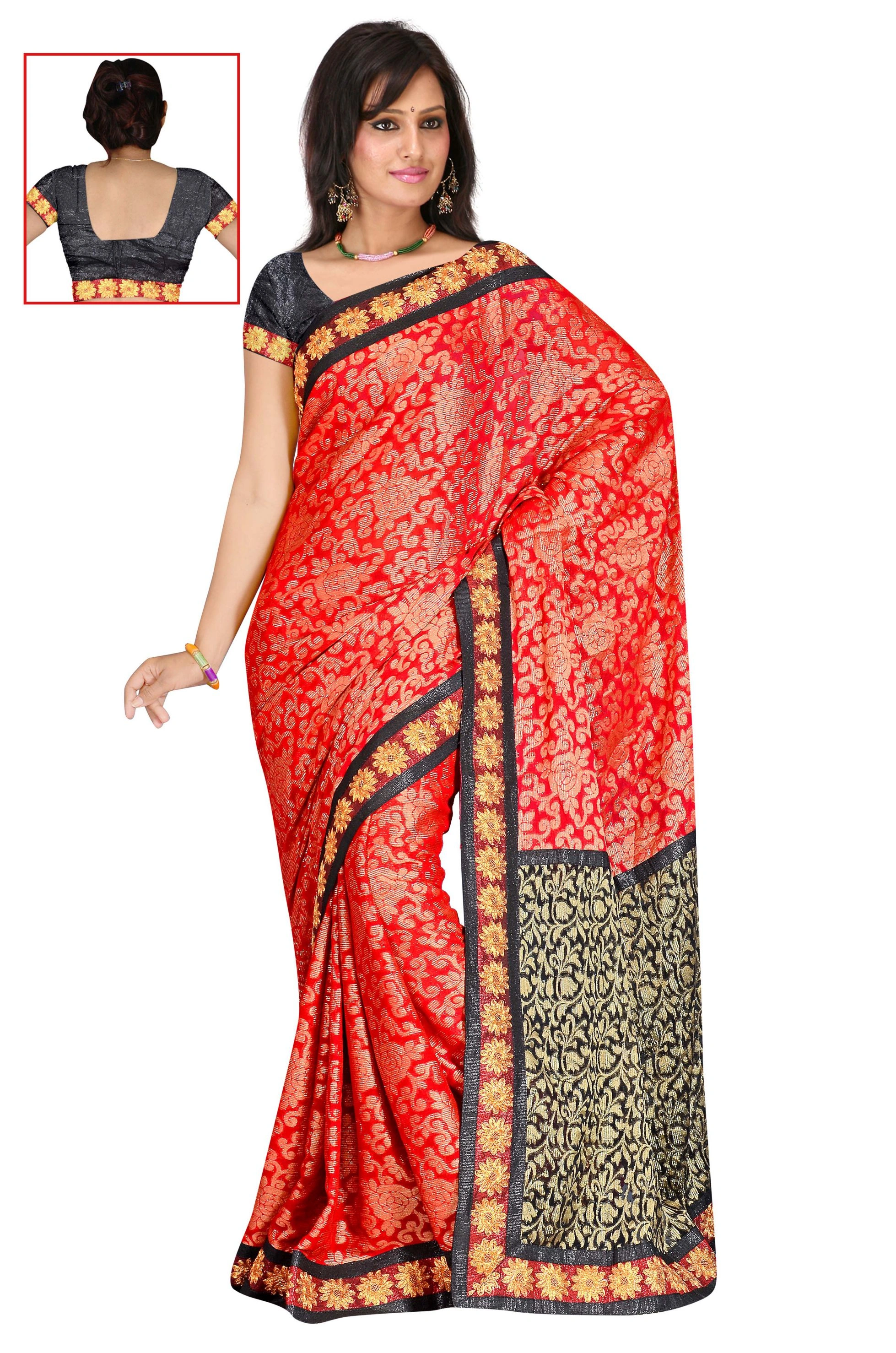 Red Fancy Material Jacquard Saree 241-241