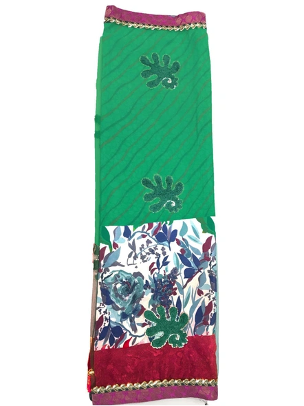 Half Half Embroidered Saree in Green-2