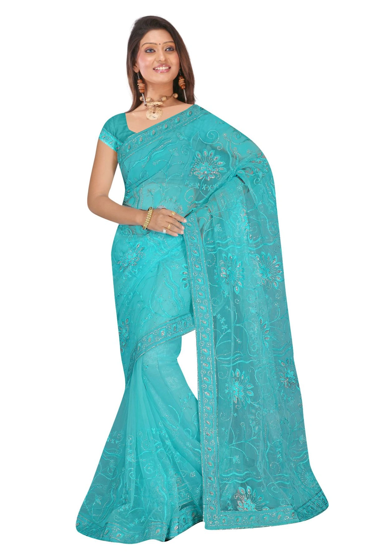 Blue Net Embroidered Saree 268-268