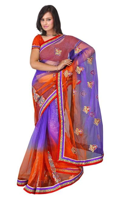 Blue Shaded Net Embroidered Saree 277-277