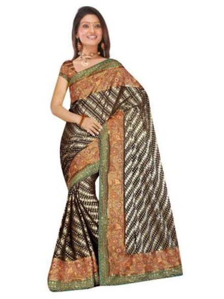 Georgette Woven Embroidered Saree In Wine-1