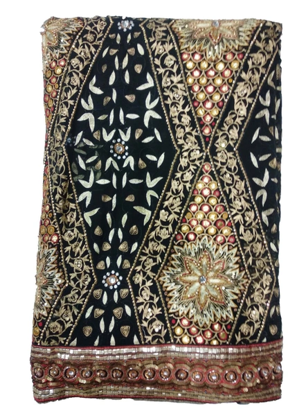 Black Pure Silk Georgette Embroidered Saree-1