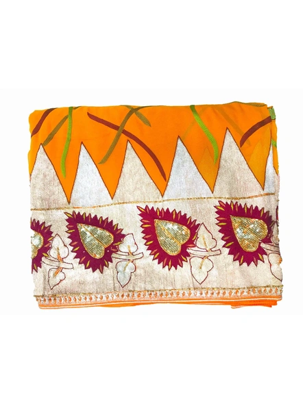 Orange Pure Silk Georgette Embroidered Saree-246