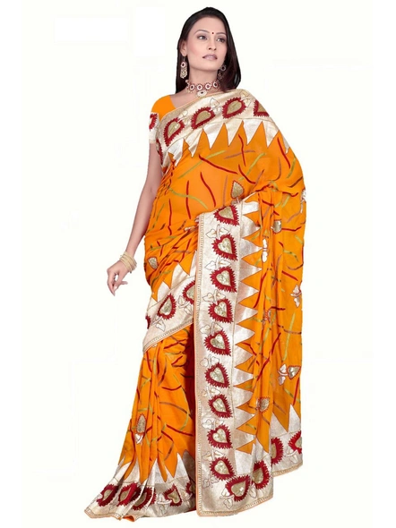 Orange Pure Silk Georgette Embroidered Saree-1