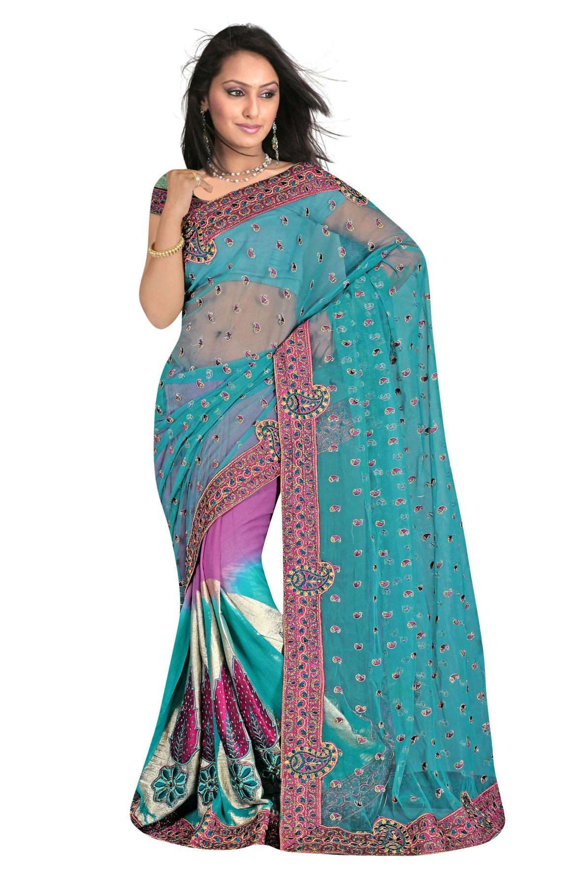 Blue Half Half Georgette Saree 312-312