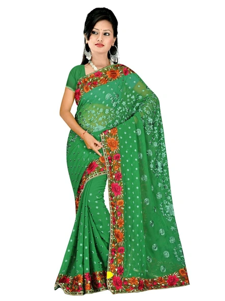Green Georgette Embroidered Saree-378