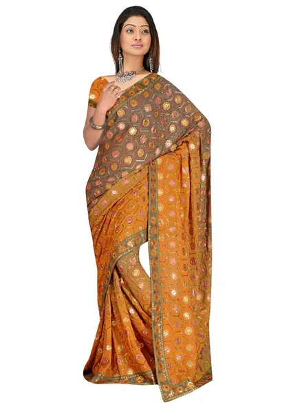 Shaded Pure Georgette Hand Embroidered Saree-384