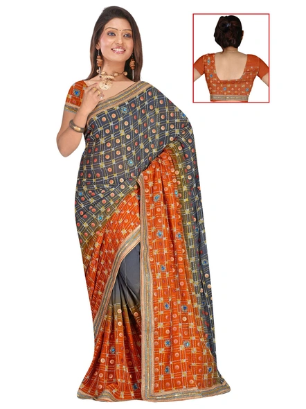 Pure Silk Georgette Shaded Hand Embroidery Saree-388