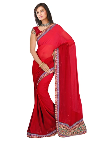 Maroon Shaded Georgette Embroidered Saree-419