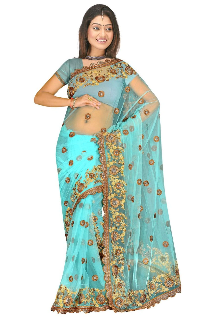 Blue Net Embroidered Saree 466-466