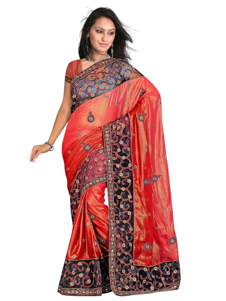 Coral Shaded Georgette Embroidered Saree-494