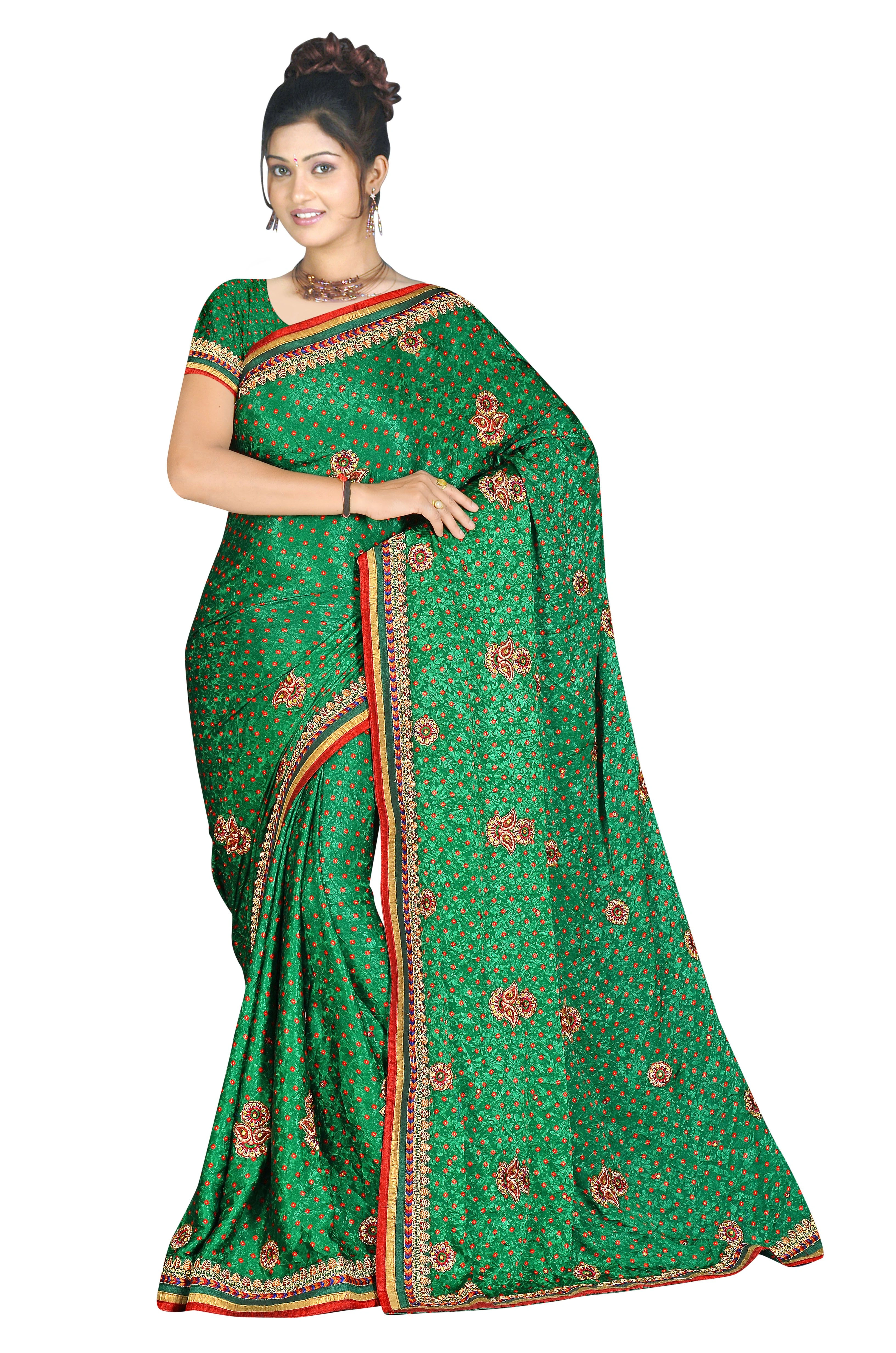 Green Bandhani Satin Silk Saree 503A-503A