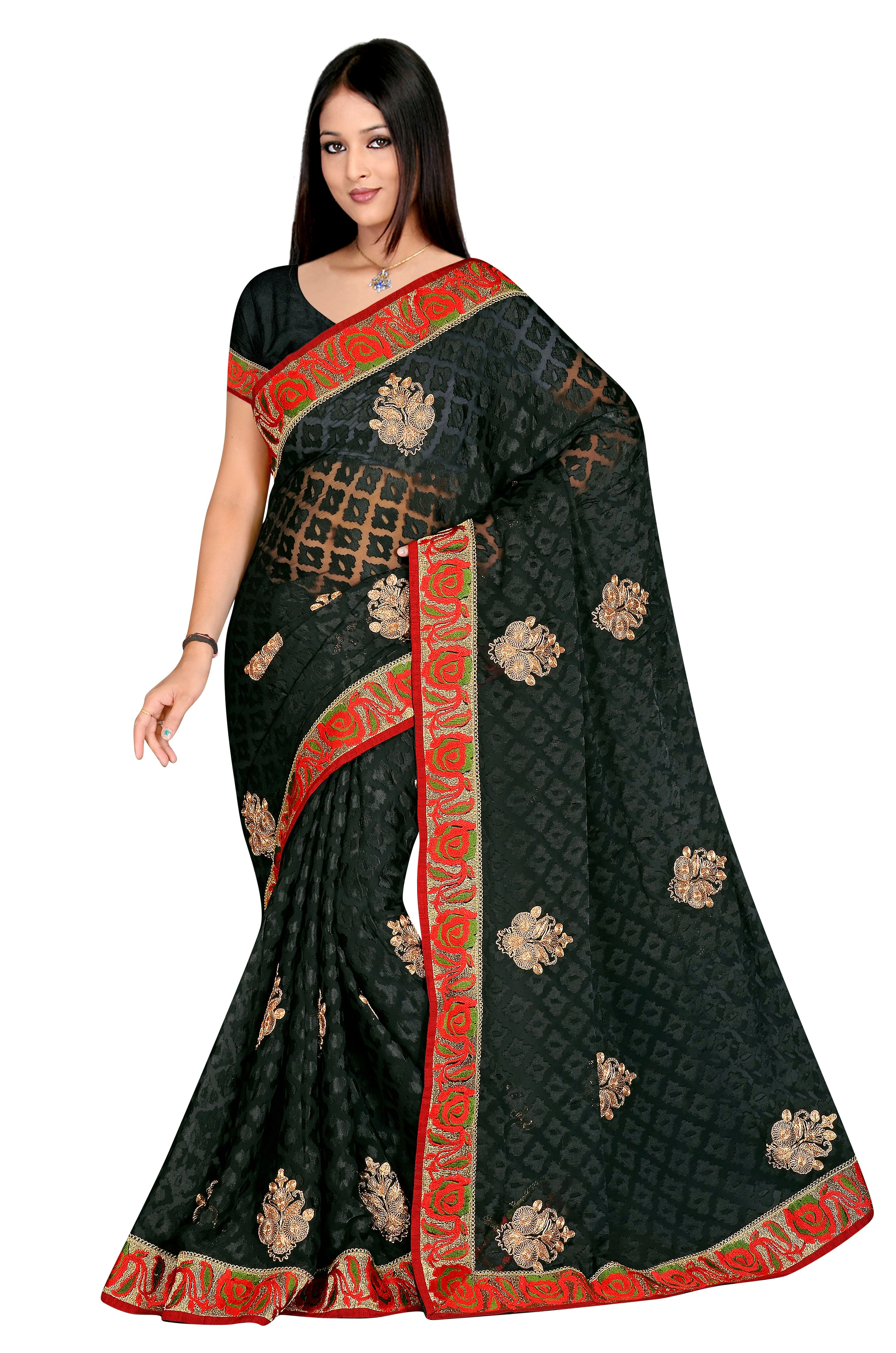 Black Brasso Georgette Embroidered Saree 521A-521A