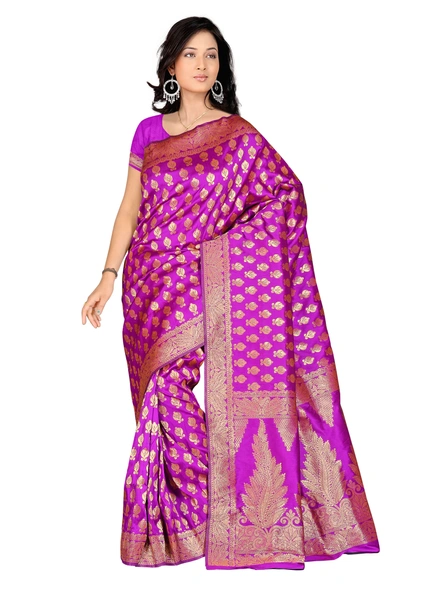 Magenta Silk Banarasi Woven Saree-529A