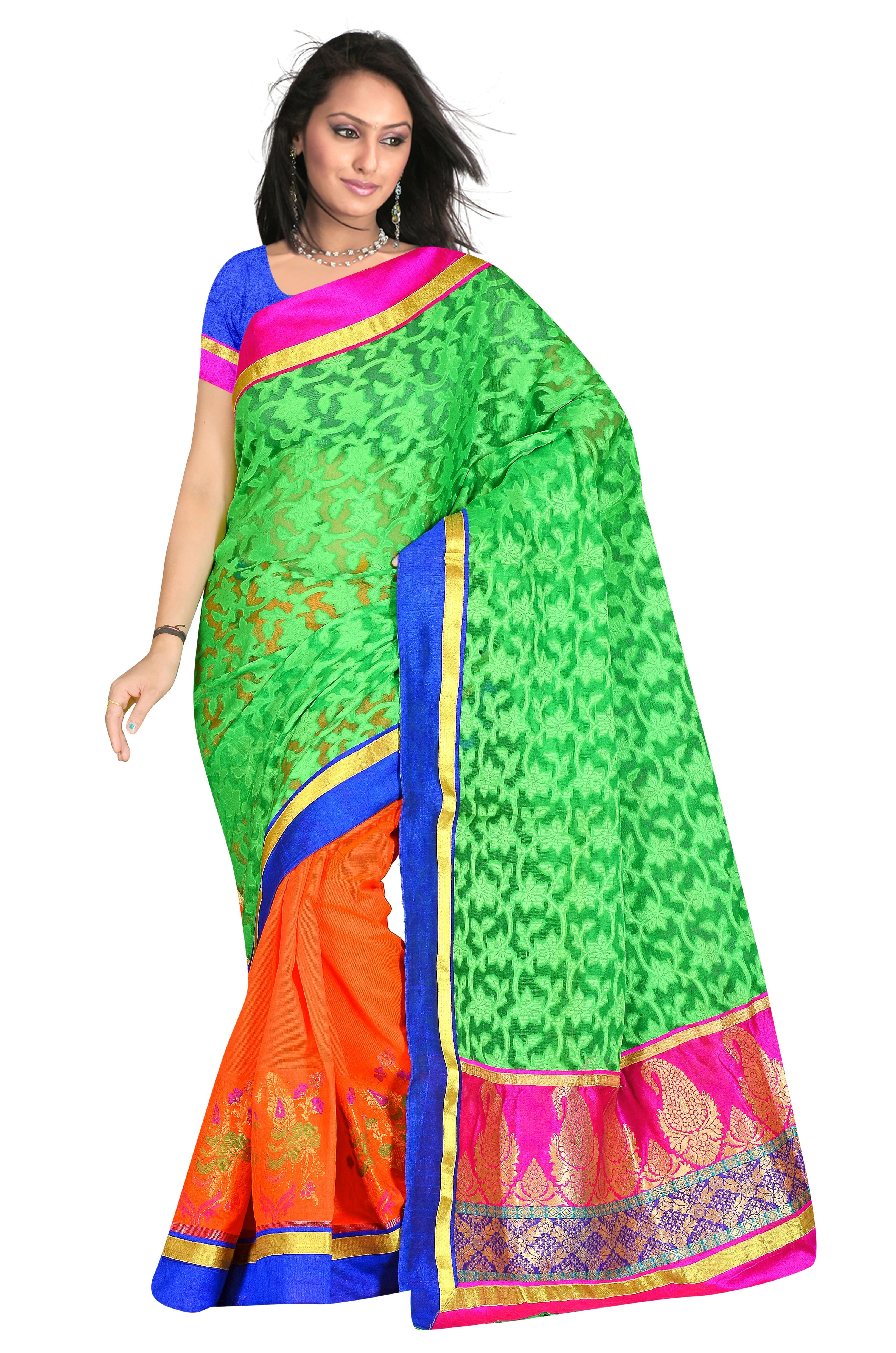 Green To Orange Half Half Saree 533A-533A