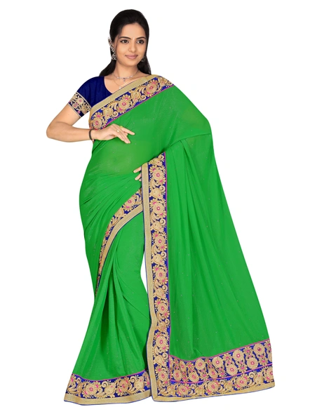 Green Georgette Embroidered Saree-1