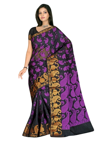Black Chanderi Silk Woven Saree-553A