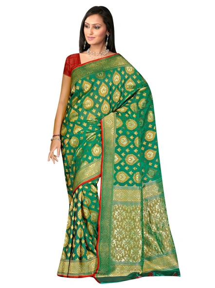 Green Pure Silk Georgette Banarasi Woven Saree-2
