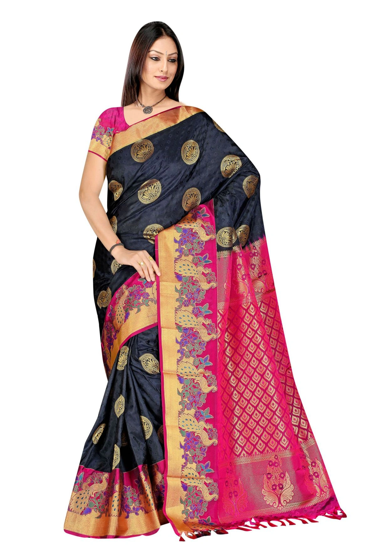 Buy KANCHIPURAM STUDIO Women Black Solid, Plain Silk Blend Kanjivaram Saree  Online at Best Prices in India - JioMart.