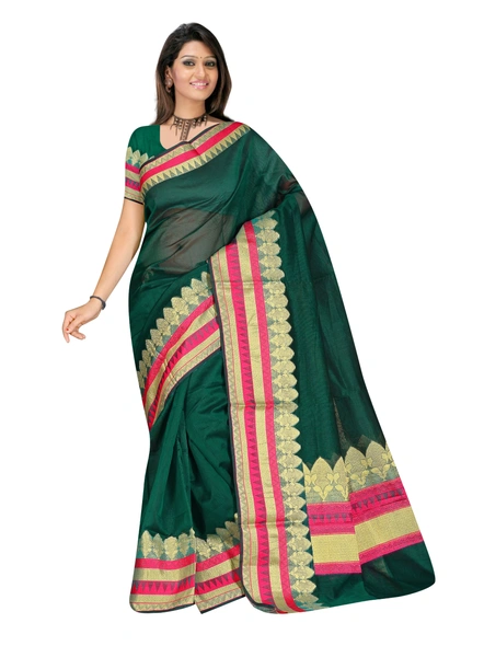 Green Chanderi Silk Woven Saree-1